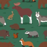 Les caractères animalistic de bande dessinée de vecteur d'animaux de forêt soutiennent le renard et le loup ou le verrat sauvage Image libre de droits Les caractères animalistic de bande dessinée de vecteur d'animaux de forêt soutiennent le renard et le loup ou le verrat sauvage Image libre de droits