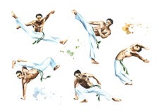Les combattants de Capoeira ont placé, d'isolement sur le fond blanc Concept au sujet des personnes, de mode de vie et de sport I illustration libre de droits Les combattants de Capoeira ont placé, d'isolement sur le fond blanc Concept au sujet des personnes, de mode de vie et de sport I illustration libre de droits