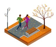 Les coureurs isométriques de jeune femme et d'homme fonctionnant sur une ville se garent Personnes folâtres s'exerçant dans une z illustration de vecteur Les coureurs isométriques de jeune femme et d'homme fonctionnant sur une ville se garent Personnes folâtres s'exerçant dans une z illustration de vecteur