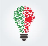 Les feuilles et les coeurs verts dans l'ampoule forment, concept d'eco, symbole de pensée, jour d'environnement du monde illustration libre de droits Les feuilles et les coeurs verts dans l'ampoule forment, concept d'eco, symbole de pensée, jour d'environnement du monde illustration libre de droits