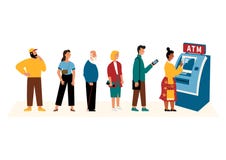 Les gens attendant dans la ligne près de la machine d'atmosphère Illustration plate de vecteur de bande dessinée, d'isolement sur illustration de vecteur Les gens attendant dans la ligne près de la machine d'atmosphère Illustration plate de vecteur de bande dessinée, d'isolement sur illustration de vecteur