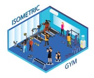 Les gens faisant l'exercice dans le gymnase, illustration isométrique illustration de vecteur Les gens faisant l'exercice dans le gymnase, illustration isométrique illustration de vecteur