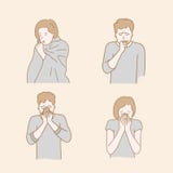 Les gens toussent en raison du temps froid d'automne ou d'hiver Style tir? par la main illustration de vecteur Les gens toussent en raison du temps froid d'automne ou d'hiver Style tir? par la main illustration de vecteur
