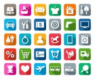 Les icônes, le magasin en ligne, catégories des produits, ont coloré le fond, ombre illustration stock Les icônes, le magasin en ligne, catégories des produits, ont coloré le fond, ombre illustration stock
