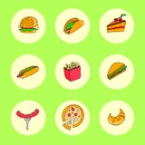 Les icônes d'aliments de préparation rapide ont placé pour le menu, le café et le restaurant Conception plate illustration libre de droits Les icônes d'aliments de préparation rapide ont placé pour le menu, le café et le restaurant Conception plate illustration libre de droits