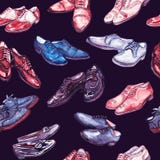 Les messieurs chausse la collection dans la palette de couleurs rose et bleue, modèle sans couture sur le fond noir illustration stock Les messieurs chausse la collection dans la palette de couleurs rose et bleue, modèle sans couture sur le fond noir illustration stock