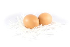 Les oeufs frais de poulet mis sur le papier ont coupé la chute d'isolement sur le dos de blanc image libre de droits Les oeufs frais de poulet mis sur le papier ont coupé la chute d'isolement sur le dos de blanc image libre de droits