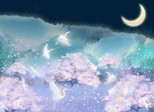 Les oiseaux dans la forêt ont dansé parmi les cerisiers illustration de vecteur Les oiseaux dans la forêt ont dansé parmi les cerisiers illustration de vecteur