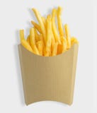 Les pommes frites en papier blanc de papier d'emballage enferment dans une boîte d'isolement sur le fond blanc avec le chemin de photo stock Les pommes frites en papier blanc de papier d'emballage enferment dans une boîte d'isolement sur le fond blanc avec le chemin de photo stock