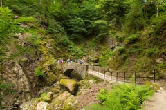 Les vacanciers et les touristes Aira forcent le secteur Cumbria Angleterre R-U de lac valley d'Ullswater de cascade Image stock Les vacanciers et les touristes Aira forcent le secteur Cumbria Angleterre R-U de lac valley d'Ullswater de cascade Image stock