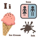 Letra del alfabeto I Helado, icono, tinta ilustración del vector Letra del alfabeto I Helado, icono, tinta ilustración del vector