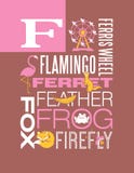 Letter F Words Typography Illustration Alphabet Poster Design Letter F Words Typography Illustration Alphabet Poster Design