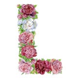 Letter L of watercolor flowers