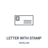 letter with stamp icon vector from travelling collection. Thin line letter with stamp outline icon vector illustration. Linear stock illustration letter with stamp icon vector from travelling collection. Thin line letter with stamp outline icon vector illustration. Linear stock illustration