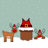 Leuk beeldverhaal vectordieSanta Claus in schoorsteen, grappige Kerstmisillustratie wordt geplakt Royalty-vrije Stock Foto Leuk beeldverhaal vectordieSanta Claus in schoorsteen, grappige Kerstmisillustratie wordt geplakt Royalty-vrije Stock Foto