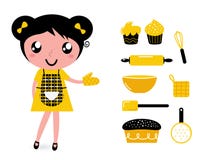 Leuk kokend meisje met toebehoren royalty-vrije illustratie Leuk kokend meisje met toebehoren royalty-vrije illustratie