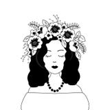 Leuk meisje in een decoratieve bloemenkroon op haar hoofd royalty-vrije illustratie Leuk meisje in een decoratieve bloemenkroon op haar hoofd royalty-vrije illustratie