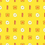 Leuk naadloos patroon met toost, bacon en eieren Beeldverhaalvoedsel en drankachtergrond in vector royalty-vrije illustratie Leuk naadloos patroon met toost, bacon en eieren Beeldverhaalvoedsel en drankachtergrond in vector royalty-vrije illustratie