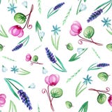 Leuk naadloos patroon van de bloemen van de de lenteflowers1 Waterverf op witte achtergrond vector illustratie Leuk naadloos patroon van de bloemen van de de lenteflowers1 Waterverf op witte achtergrond vector illustratie