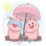 Leuk piggy paar met paraplu en zonglazen in het strand vector illustratie Leuk piggy paar met paraplu en zonglazen in het strand vector illustratie