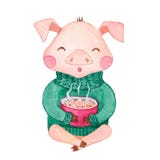 Leuk waterverfvarken met hete koffie stock illustratie Leuk waterverfvarken met hete koffie stock illustratie