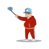 Leuke beeldverhaal hogere mensen die een selfie met een stok nemen Vector illustratie royalty-vrije illustratie Leuke beeldverhaal hogere mensen die een selfie met een stok nemen Vector illustratie royalty-vrije illustratie