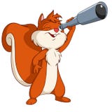 Leuke beeldverhaaleekhoorn die door een telescoop kijkt stock illustratie Leuke beeldverhaaleekhoorn die door een telescoop kijkt stock illustratie