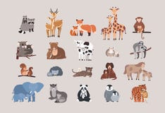 Leuke dieren met geplaatste babys de wasbeer, herten, vos, giraf, aap, koala, draagt, koe, konijn, luiaard, eekhoorn, egel royalty-vrije illustratie Leuke dieren met geplaatste babys de wasbeer, herten, vos, giraf, aap, koala, draagt, koe, konijn, luiaard, eekhoorn, egel royalty-vrije illustratie