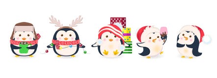 Leuke geplaatste pinguïnen De vectorillustratie van het Kerstmisbeeldverhaal vector illustratie Leuke geplaatste pinguïnen De vectorillustratie van het Kerstmisbeeldverhaal vector illustratie