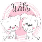 Leuke Kat en Hond op een roze achtergrond Royalty-vrije Stock Foto Leuke Kat en Hond op een roze achtergrond Royalty-vrije Stock Foto