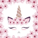 Leuke kat grafisch met eenhoornhoorn en bloemkroon royalty-vrije illustratie Leuke kat grafisch met eenhoornhoorn en bloemkroon royalty-vrije illustratie