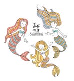 Leuke kleine meerminnen Onder de overzeese vectorillustratie Houd enkel zwemmend stock illustratie Leuke kleine meerminnen Onder de overzeese vectorillustratie Houd enkel zwemmend stock illustratie