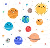 Leuke planeten van Zonnestelsel met gelukkige gezichten Grappige hemelvoorwerpen in kosmische ruimte Vrij astronomische organisme vector illustratie Leuke planeten van Zonnestelsel met gelukkige gezichten Grappige hemelvoorwerpen in kosmische ruimte Vrij astronomische organisme vector illustratie