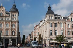 LEUVEN, BELGIUM - SEPTEMBER 05, 2014: Old historical buildings on the Martyr`s Square Martelarenplein in Leuven. royalty free stock photos LEUVEN, BELGIUM - SEPTEMBER 05, 2014: Old historical buildings on the Martyr`s Square Martelarenplein in Leuven. royalty free stock photos