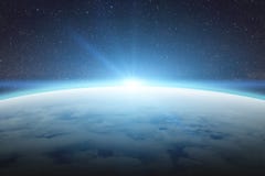 Lever de soleil au-dessus de la terre de planète dans l'espace illustration de vecteur Lever de soleil au-dessus de la terre de planète dans l'espace illustration de vecteur