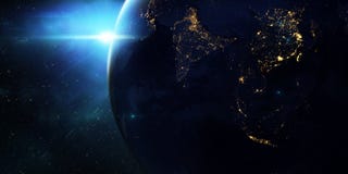 Lever de soleil bleu, vue de la terre de l'espace illustration de vecteur Lever de soleil bleu, vue de la terre de l'espace illustration de vecteur