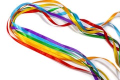 LGBT tęczy faborek odizolowywający na żółtym tle, kopii przestrzeń, odgórny widok zdjęcia royalty free LGBT tęczy faborek odizolowywający na żółtym tle, kopii przestrzeń, odgórny widok zdjęcia royalty free