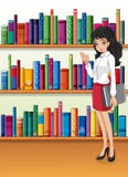 A librarian near the bookshelves. Illustration of a librarian near the bookshelves vector illustration A librarian near the bookshelves. Illustration of a librarian near the bookshelves vector illustration