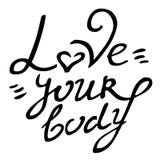 Lichaam positieve vectorhand getrokken het van letters voorzien liefde uw lichaam stock illustratie Lichaam positieve vectorhand getrokken het van letters voorzien liefde uw lichaam stock illustratie