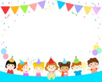 Ślicznych wielokulturowych dzieciaków szablonu partyjny wektor Zdjęcia Royalty Free Ślicznych wielokulturowych dzieciaków szablonu partyjny wektor Zdjęcia Royalty Free