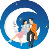 Liebespaare, die auf dem Mond sitzen Der Konzepthintergrund für Valentinstag, Plakate, Hochzeitseinladungen vektor abbildung Liebespaare, die auf dem Mond sitzen Der Konzepthintergrund für Valentinstag, Plakate, Hochzeitseinladungen vektor abbildung