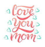 Liefde u mamma roze tekst en blauwe harten vector illustratie Liefde u mamma roze tekst en blauwe harten vector illustratie
