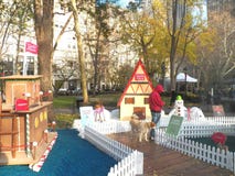 Life-sized gingerbread houses pop-up in Madison Square Park Royalty Free Stock Photo Life-sized gingerbread houses pop-up in Madison Square Park Royalty Free Stock Photo
