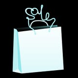 Light blue realistic voluminous paper shopping bag for purchases with rope handles in the form of a neon sign sale on a black back vector illustration Light blue realistic voluminous paper shopping bag for purchases with rope handles in the form of a neon sign sale on a black back vector illustration