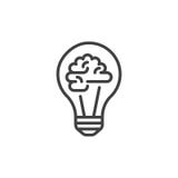 Light bulb and brain line icon, outline vector sign, linear style pictogram isolated on white.