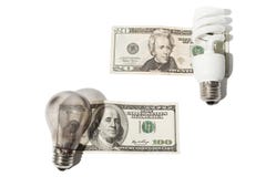 Light bulbs on money royalty free stock image Light bulbs on money royalty free stock image