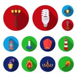 Light source flat icons in set collection for design. Light and equipment vector symbol stock web illustration. Royalty Free Stock Photography Light source flat icons in set collection for design. Light and equipment vector symbol stock web illustration. Royalty Free Stock Photography