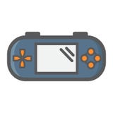 Ligne colorée icône de console tenue dans la main de jeu Images libres de droits Ligne colorée icône de console tenue dans la main de jeu Images libres de droits