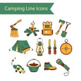 Ligne icônes de vecteur de vacances de camping Photographie stock Ligne icônes de vecteur de vacances de camping Photographie stock