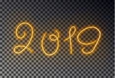 Ligne légère heureuse de la nouvelle année 2019 avec l'effet jaune magique rougeoyant de couleur de la poussière d'isolement sur illustration libre de droits Ligne légère heureuse de la nouvelle année 2019 avec l'effet jaune magique rougeoyant de couleur de la poussière d'isolement sur illustration libre de droits